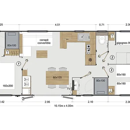Kemp Mobil Spacieux Avec Terrasse, 3 Chambres, 6 Personnes - Api-1-52-1475 *